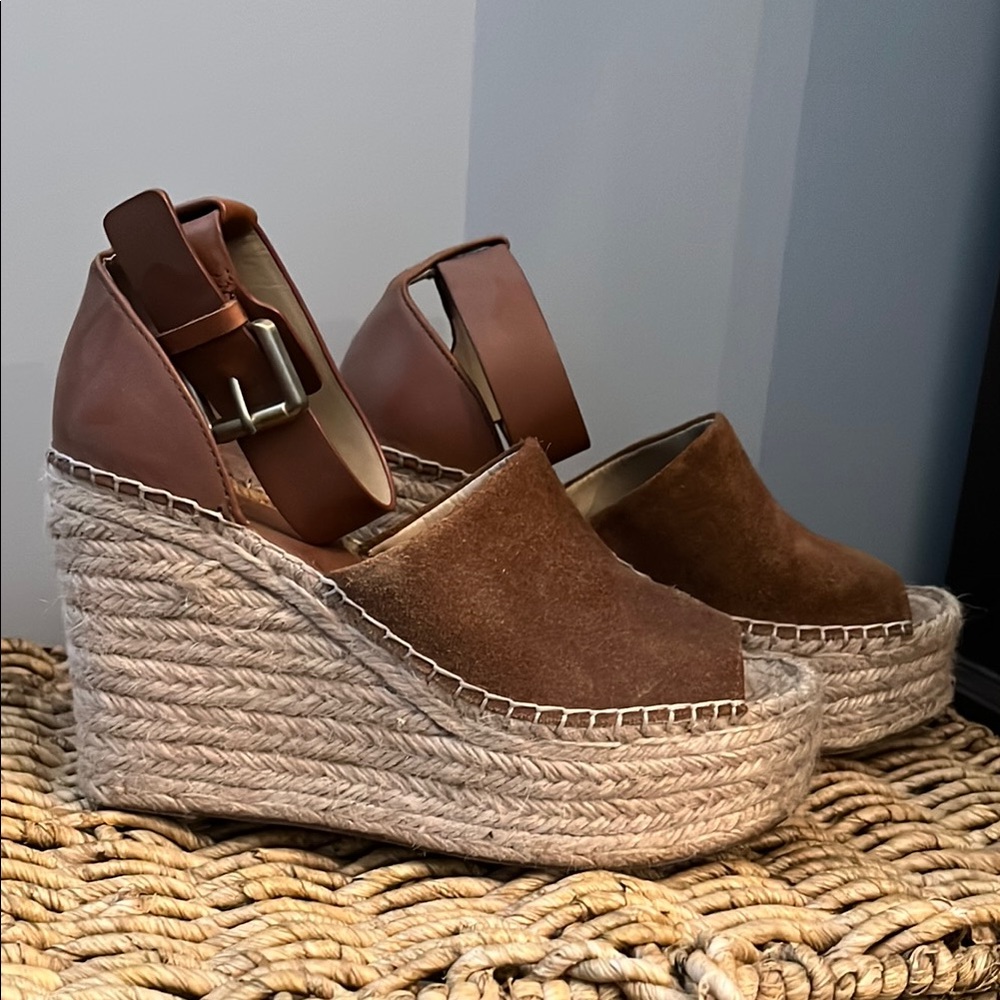 Marc Fisher Brown Espadrille Wedge Sandals